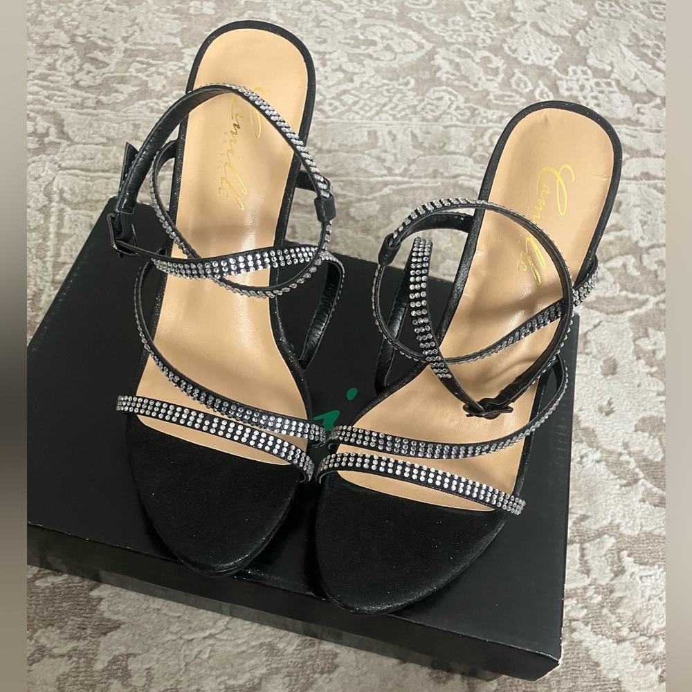 Camille La Vie rhinestone evening heels.